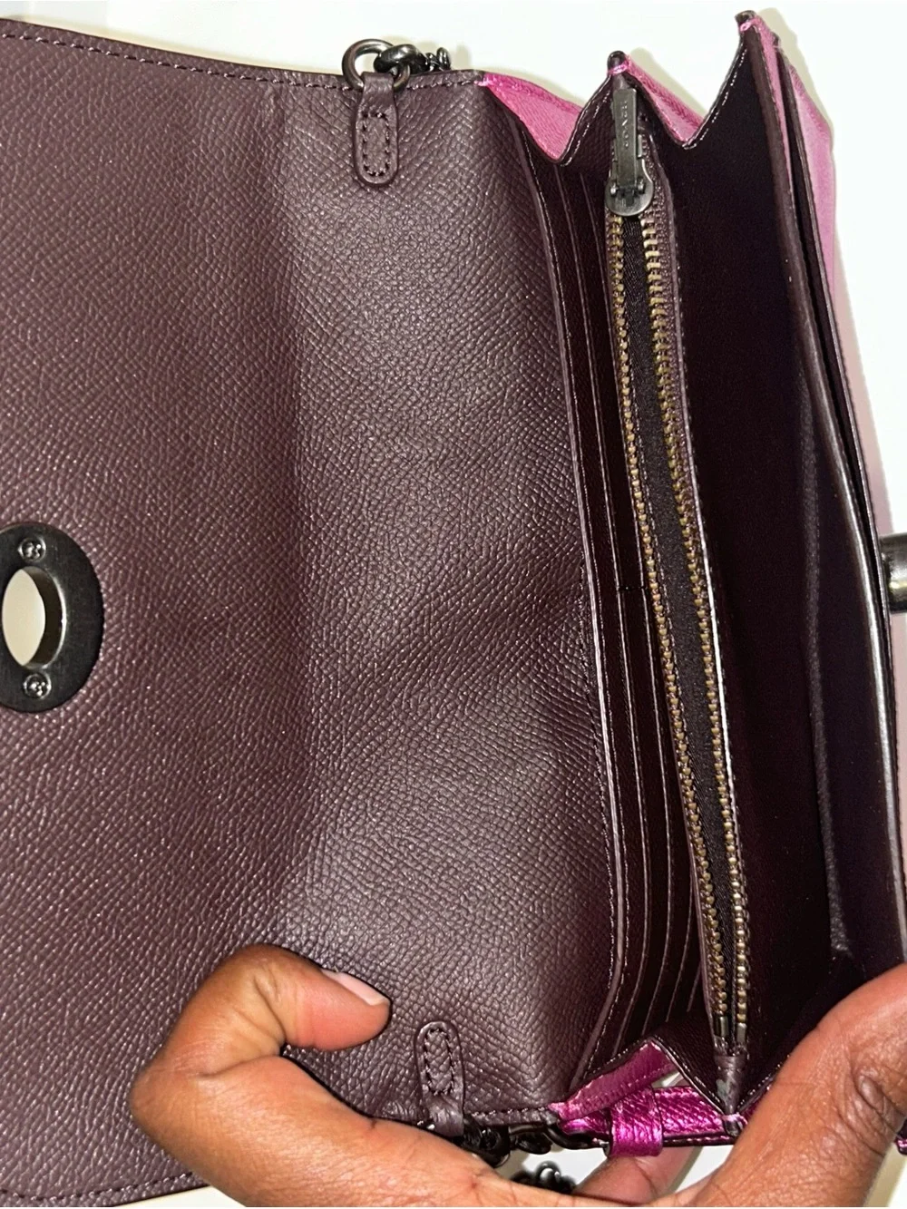 Coach Metallic Fuchsia Wristlet Clutch